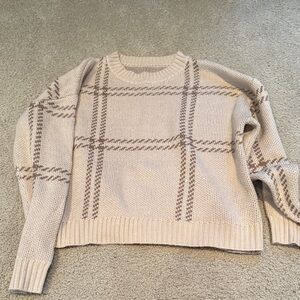 SHEIN Cream and Brown Checkered Sweater